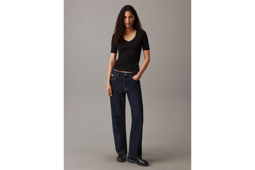 Calvin Klein Slim Ribbed V-Neck Γυναικείο Κοντομάνικο T-Shirt