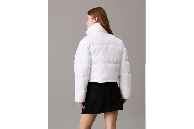 Calvin Klein Cropped Γυναικείο Puffer Μπουφάν Λευκό