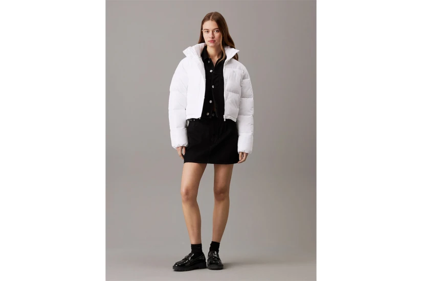 Calvin Klein Cropped Γυναικείο Puffer Μπουφάν Λευκό