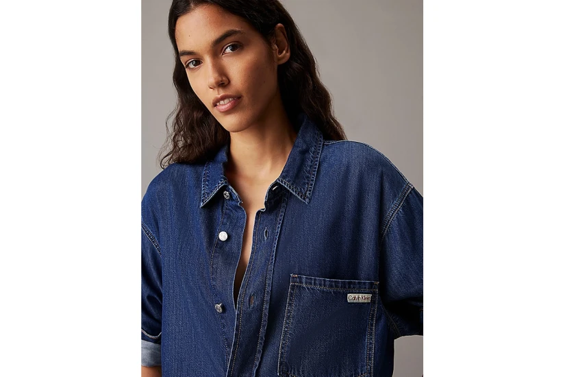 Calvin Klein Γυναικείο Τζιν Φόρεμα Πουκαμίσα με Ζώνη Μπλε