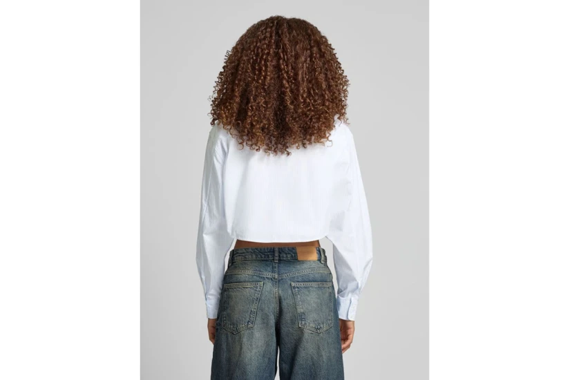 Calvin Klein Woven Label Cropped Γυναικείο Πουκάμισο Λευκό