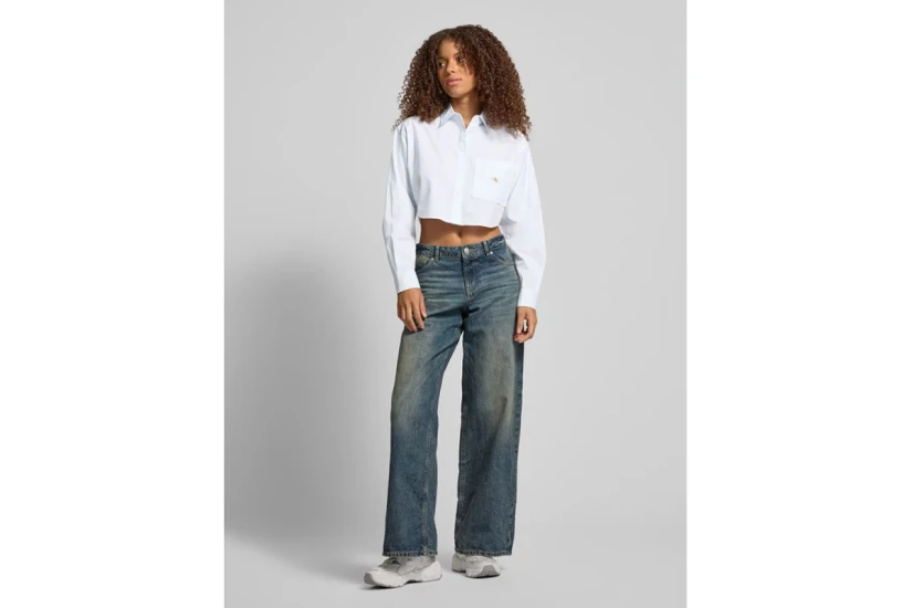 Calvin Klein Woven Label Cropped Γυναικείο Πουκάμισο Λευκό