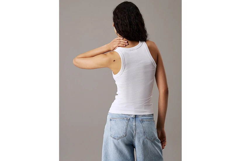 Calvin Klein Logo Γυναικεία Αμάνικη Μπλούζα Λευκή