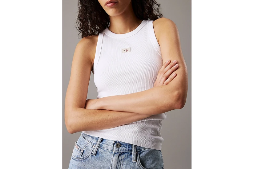 Calvin Klein Logo Γυναικεία Αμάνικη Μπλούζα Λευκή