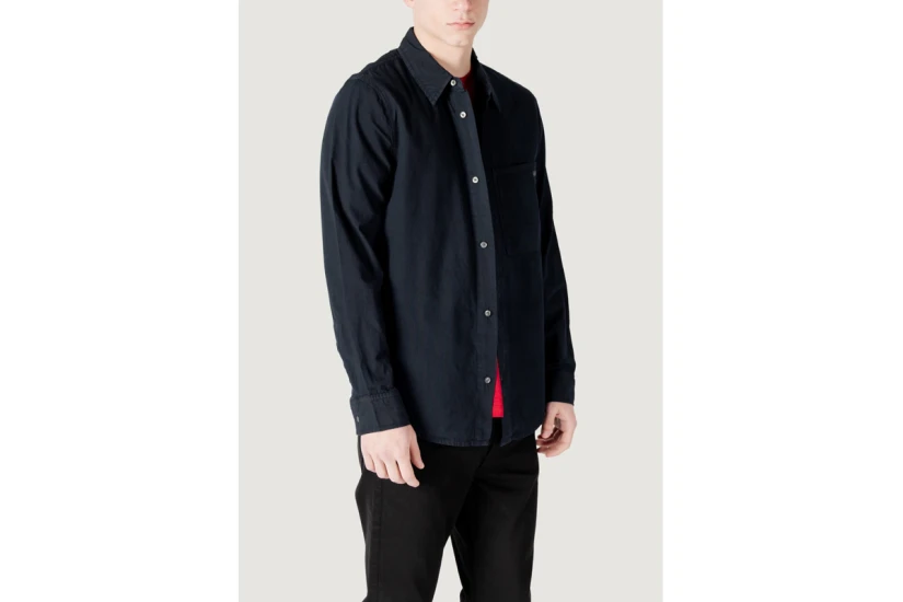 Calvin Klein Regular Chambray Ανδρικό Μακρυμάνικο Πουκάμισο Μαύρο