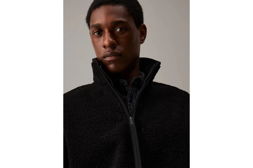 Calvin Klein Ανδρική Μακρυμάνικη Μπλούζα Sherpa με Φερμουάρ Μαύρη