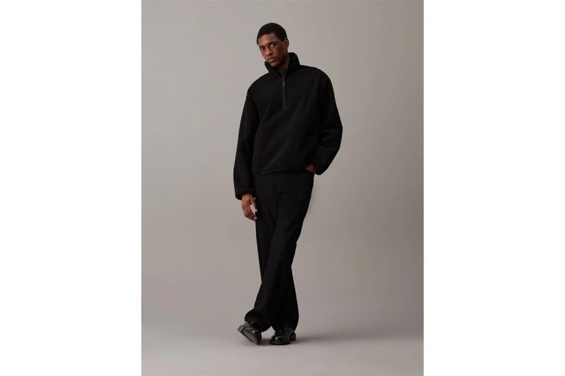 Calvin Klein Ανδρική Μακρυμάνικη Μπλούζα Sherpa με Φερμουάρ Μαύρη