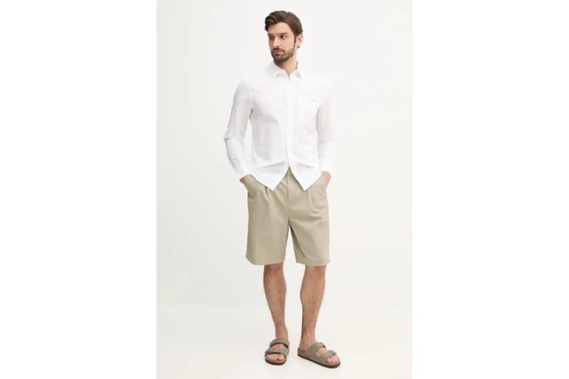 Calvin Klein Linen Cotton Ανδρικό Μακρυμάνικο Πουκάμισο Λευκό