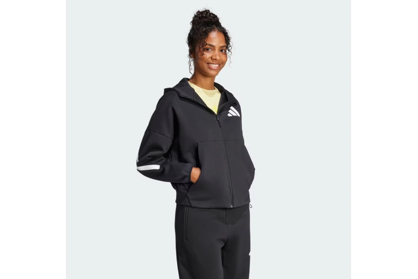 Adidas Performance Z.N.E Full - Zip Γυναικεία Πολυεστερική Ζακέτα με Κουκούλα Μαύρη