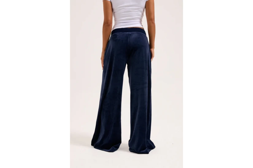 Juicy Couture Wide Leg Classic Velour Γυναικείο Παντελόνι Φόρμας Μπλε Σκούρο