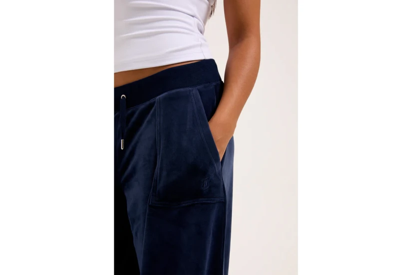 Juicy Couture Wide Leg Classic Velour Γυναικείο Παντελόνι Φόρμας Μπλε Σκούρο