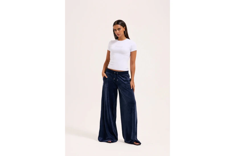 Juicy Couture Wide Leg Classic Velour Γυναικείο Παντελόνι Φόρμας Μπλε Σκούρο