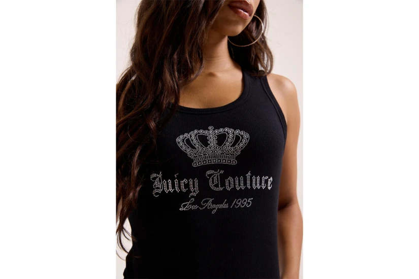 Juicy Couture Gothic Crown Ribbed Γυναικεία Αμάνικη Μπλούζα Μαύρη