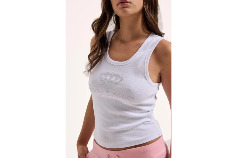 Juicy Couture Gothic Crown Ribbed Γυναικεία Αμάνικη Μπλούζα Λευκή