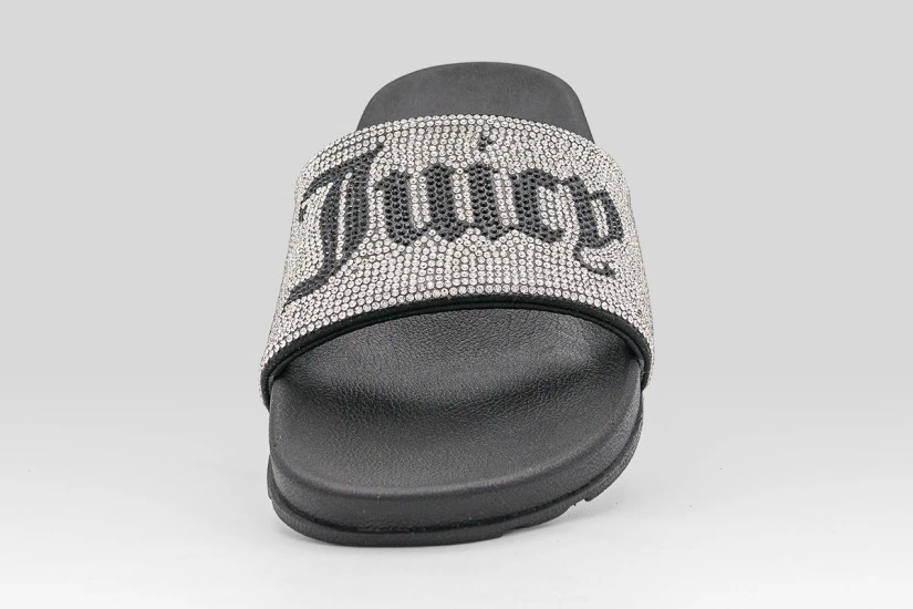 Juicy Couture Diamante Branded Γυναικείες Παντόφλες Μαύρες, Ασημί