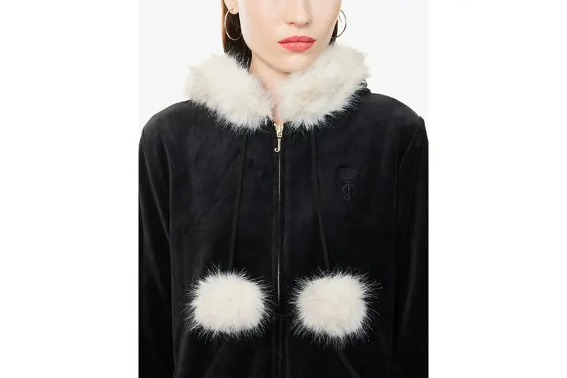 Juicy Couture Pom Pom Faux Fur Bamboo Γυναικεία Ζακέτα Βελουτέ