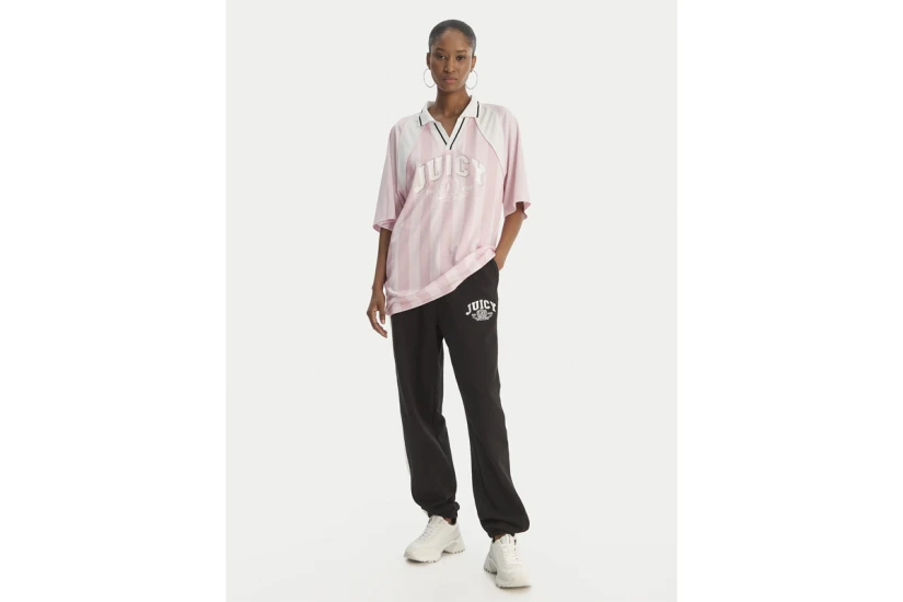 Juicy Couture Football Γυναικείο Κοντομάνικο Polo Ροζ, Λευκό