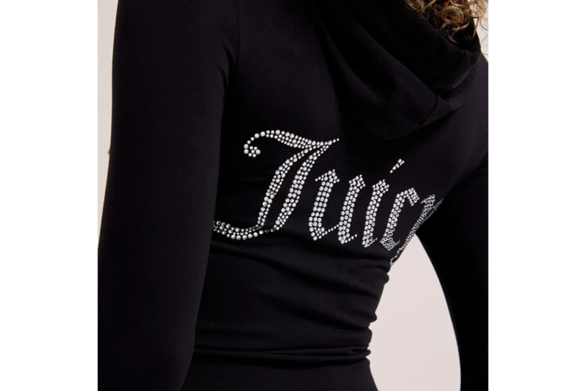 Juicy Couture Oola Diamante Jersey Γυναικεία Βαμβακερή Ζακέτα με Κουκούλα Μαύρη