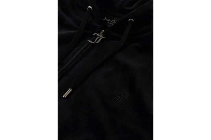 Juicy Couture Halan Γυναικεία Ζακέτα Με Κουκούλα Βελουτέ Μαύρη