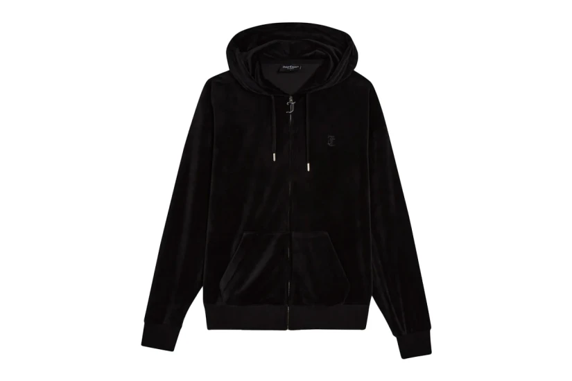 Juicy Couture Halan Γυναικεία Ζακέτα Με Κουκούλα Βελουτέ Μαύρη