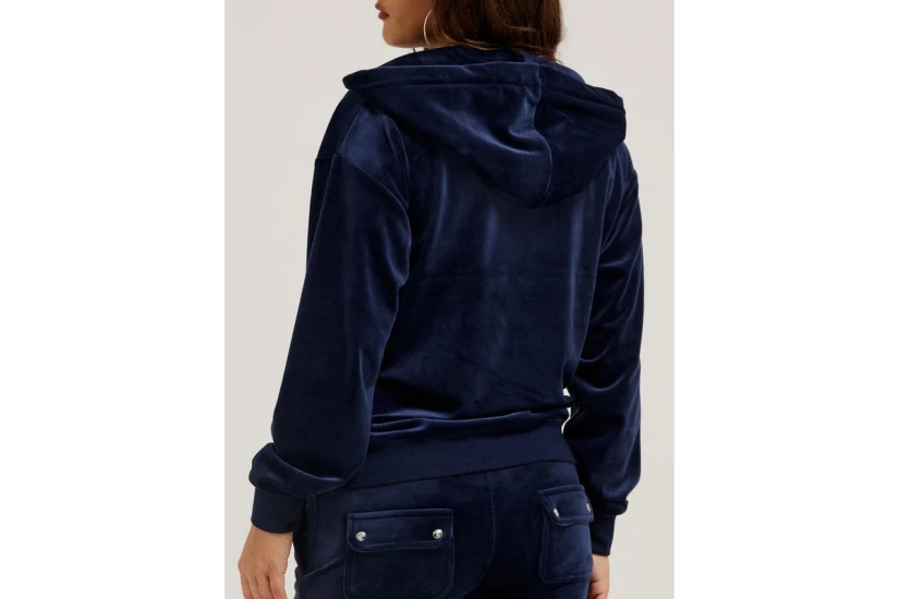 Juicy Couture Halan Γυναικεία Ζακέτα Βελουτέ με Κουκούλα Μπλε Σκούρο