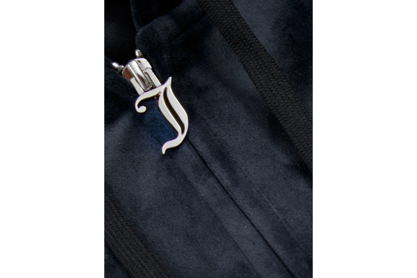 Juicy Couture Halan Γυναικεία Ζακέτα Βελουτέ με Κουκούλα Μπλε Σκούρο