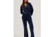 Juicy Couture Halan Γυναικεία Ζακέτα Βελουτέ με Κουκούλα Μπλε Σκούρο