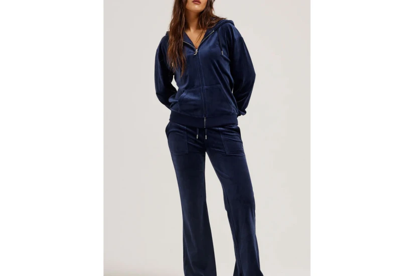 Juicy Couture Halan Γυναικεία Ζακέτα Βελουτέ με Κουκούλα Μπλε Σκούρο