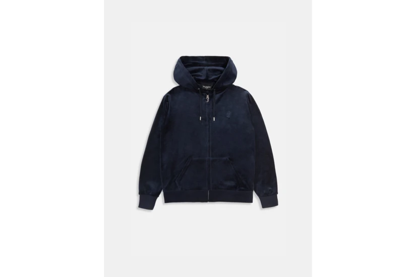 Juicy Couture Halan Γυναικεία Ζακέτα Βελουτέ με Κουκούλα Μπλε Σκούρο