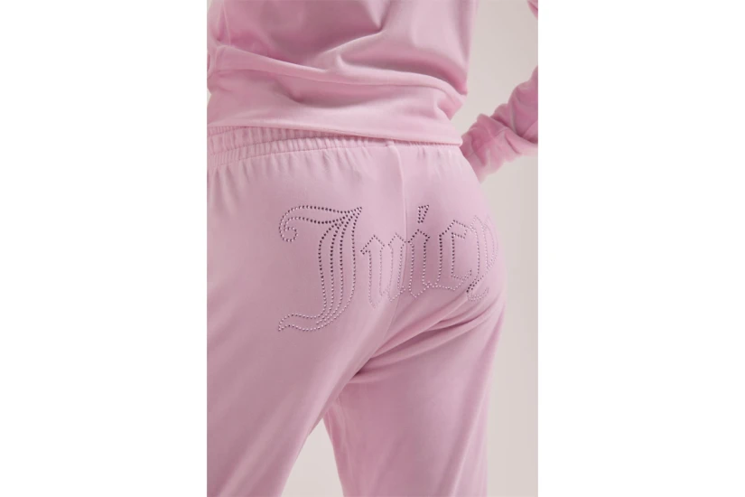 Juicy Couture Tina Velour Outline Diamante Γυναικείο Παντελόνι Φόρμας Ροζ