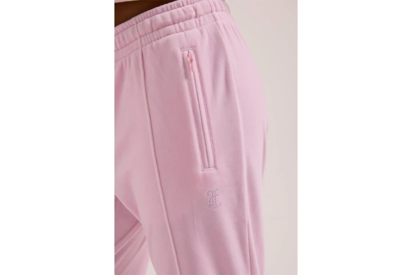 Juicy Couture Tina Velour Outline Diamante Γυναικείο Παντελόνι Φόρμας Ροζ