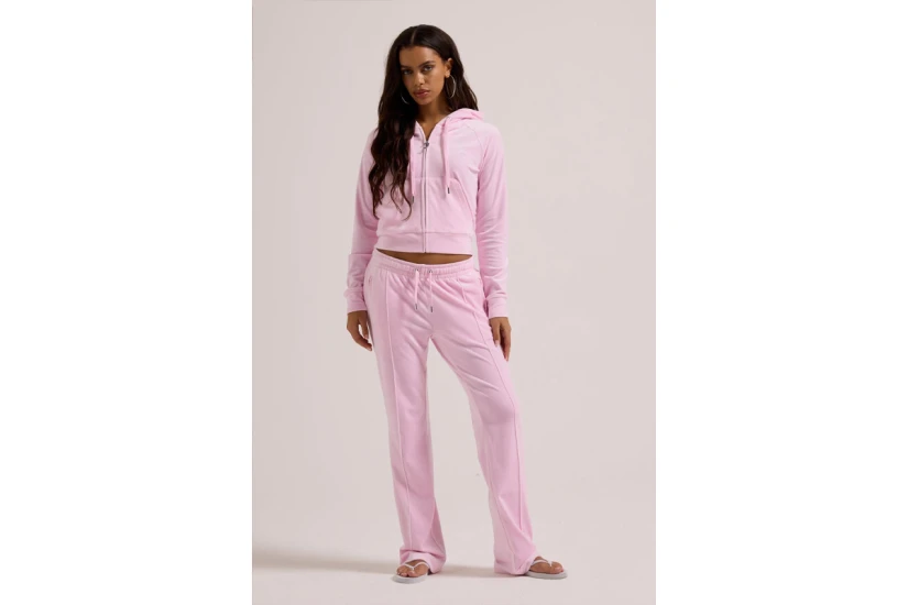 Juicy Couture Tina Velour Outline Diamante Γυναικείο Παντελόνι Φόρμας Ροζ