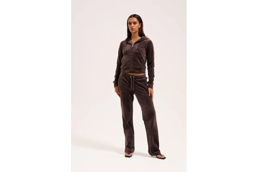 Juicy Couture Outline Diamante Wide Leg Γυναικείο Παντελόνι Φόρμας Καφέ