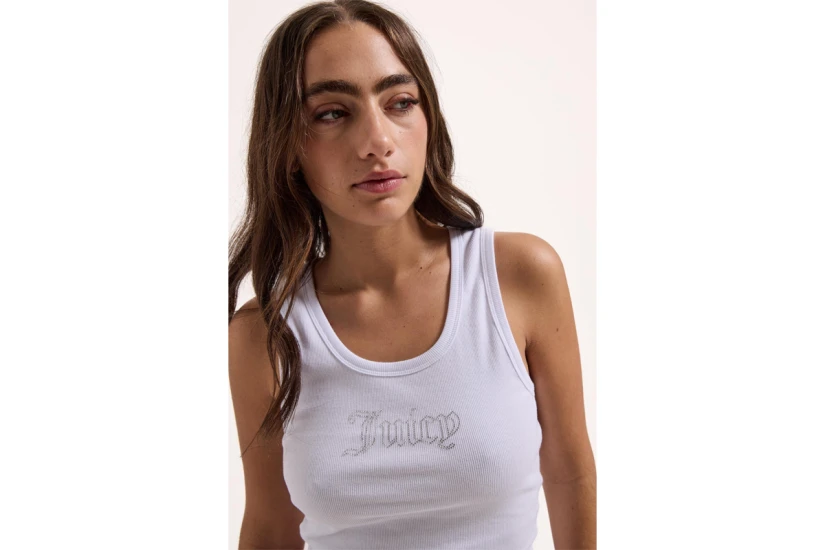Juicy Couture Ribbed Outline Diamante Racer Γυναικεία Αμάνικη Μπλούζα Λευκή