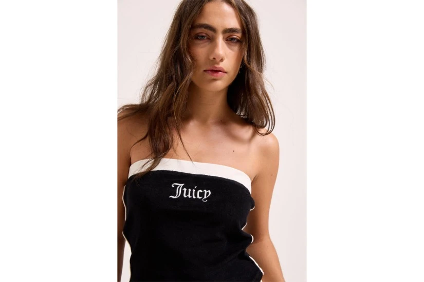 Juicy Couture Applique Terry Boob Tube Top Γυναικείο Αμάνικο Μπλουζάκι Μαύρο, Λευκό