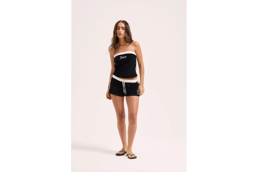 Juicy Couture Applique Terry Boob Tube Top Γυναικείο Αμάνικο Μπλουζάκι Μαύρο, Λευκό