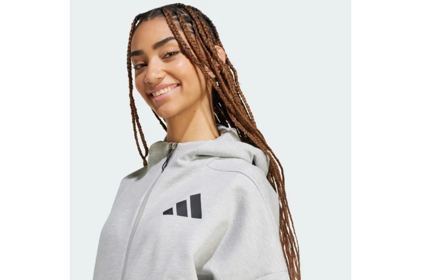 Adidas Performance Z.N.E Full - Zip Γυναικεία Πολυεστερική Ζακέτα με Κουκούλα Γκρι