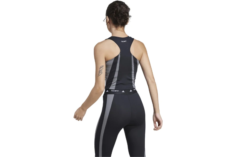 Adidas Techfit Colorblock Γυναικεία Αμάνικη Μπλούζα Μαύρη, Γκρι