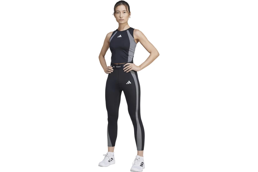 Adidas Techfit Colorblock Γυναικεία Αμάνικη Μπλούζα Μαύρη, Γκρι