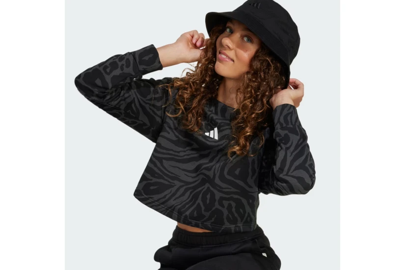Adidas Future Icons Μακρυμάνικη Cropped Μπλούζα Μαύρη, Ανθρακί