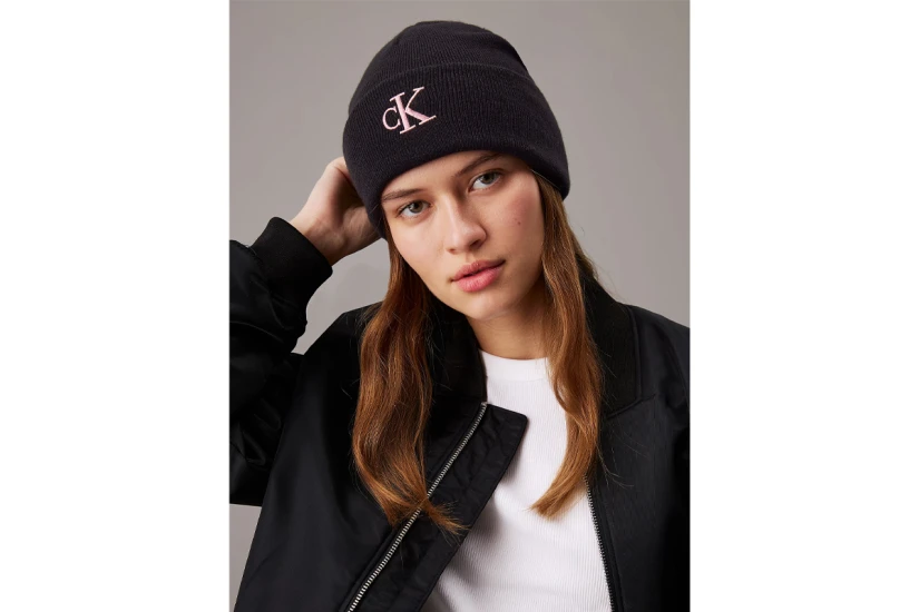 Calvin Klein Embroidered Monogram Χειμερινό Σκουφάκι Mαύρο