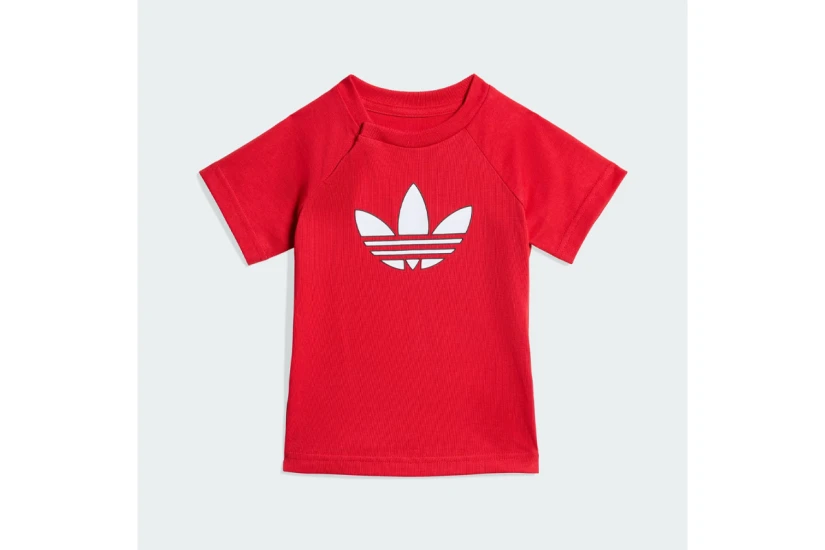 Adidas Originals Trefoil Loose Logo Βρεφικό Σετ Κοντομάνικη Μπλούζα - Σορτς Κόκκινο
