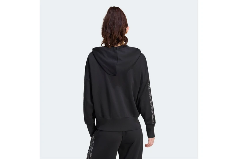 Adidas Performance Essentials Animal Print 3-Stripes Γυναικεία Βαμβακερή Ζακέτα με Κουκούλα Μαύρη