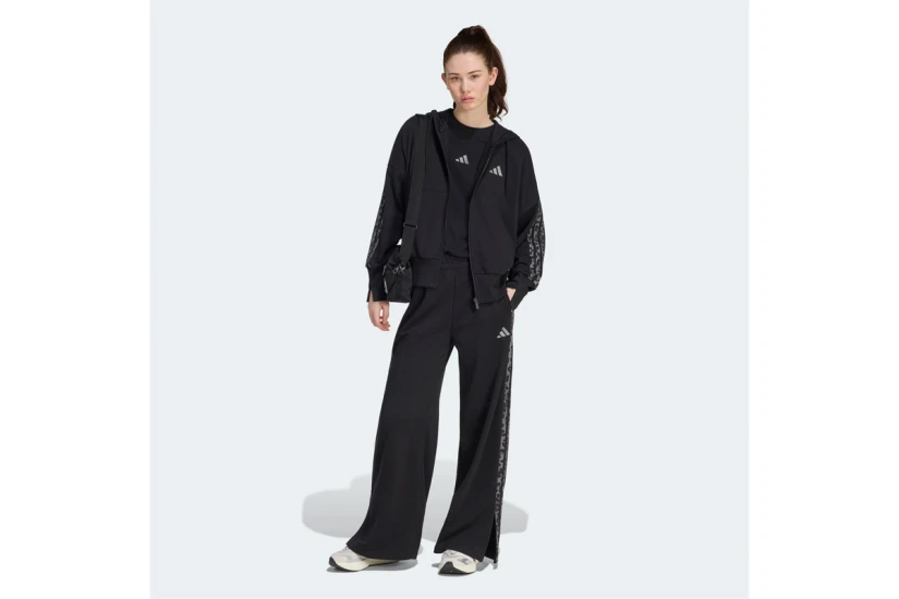 Adidas Performance Essentials Animal Print 3-Stripes Γυναικεία Βαμβακερή Ζακέτα με Κουκούλα Μαύρη