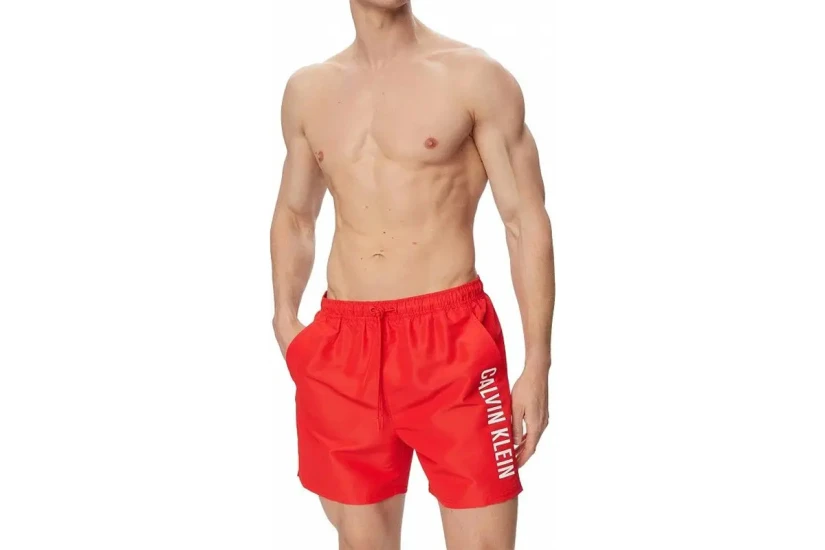 Calvin Klein Intense Power Medium Drawstring Ανδρικό Μαγιό Σορτς Κόκκινο, Λευκό