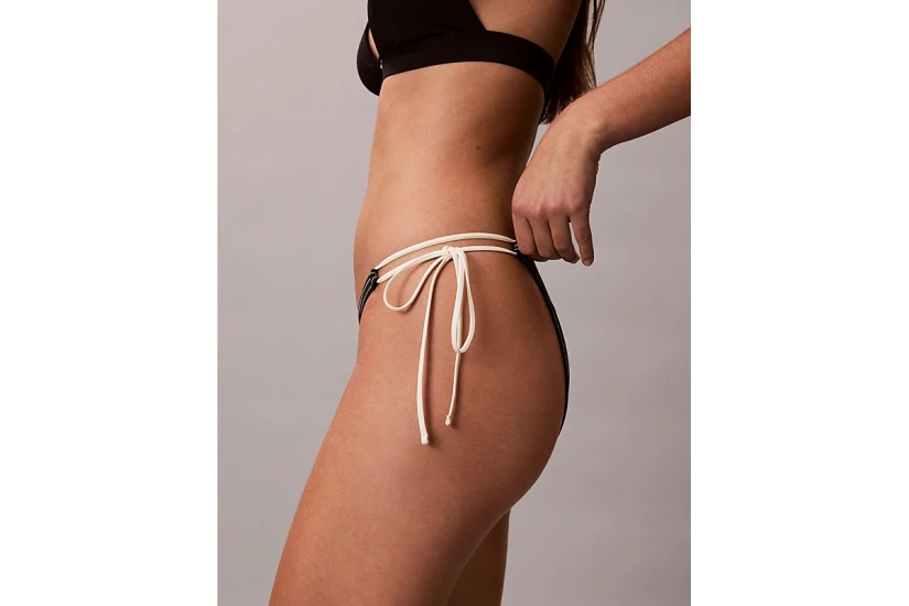 Calvin Klein Monogram Tie Side Γυναικείο Μαγιό Bikini Bottom Μαύρο, Λευκό