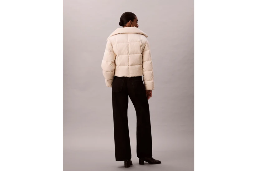 Calvin Klein Corduroy Down Γυναικείο Μπουφάν Puffer Εκρού