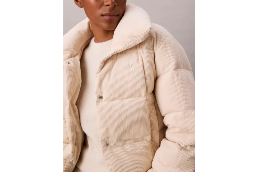 Calvin Klein Corduroy Down Γυναικείο Μπουφάν Puffer Εκρού