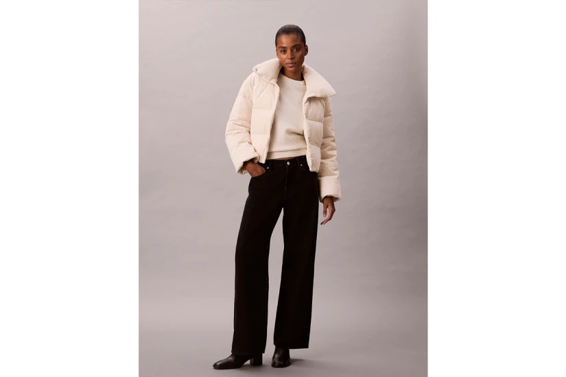 Calvin Klein Corduroy Down Γυναικείο Μπουφάν Puffer Εκρού
