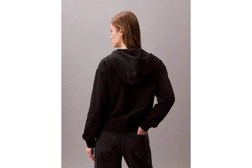 Calvin Klein French Terry Γυναικεία Ζακέτα με Κουκούλα Μαύρη